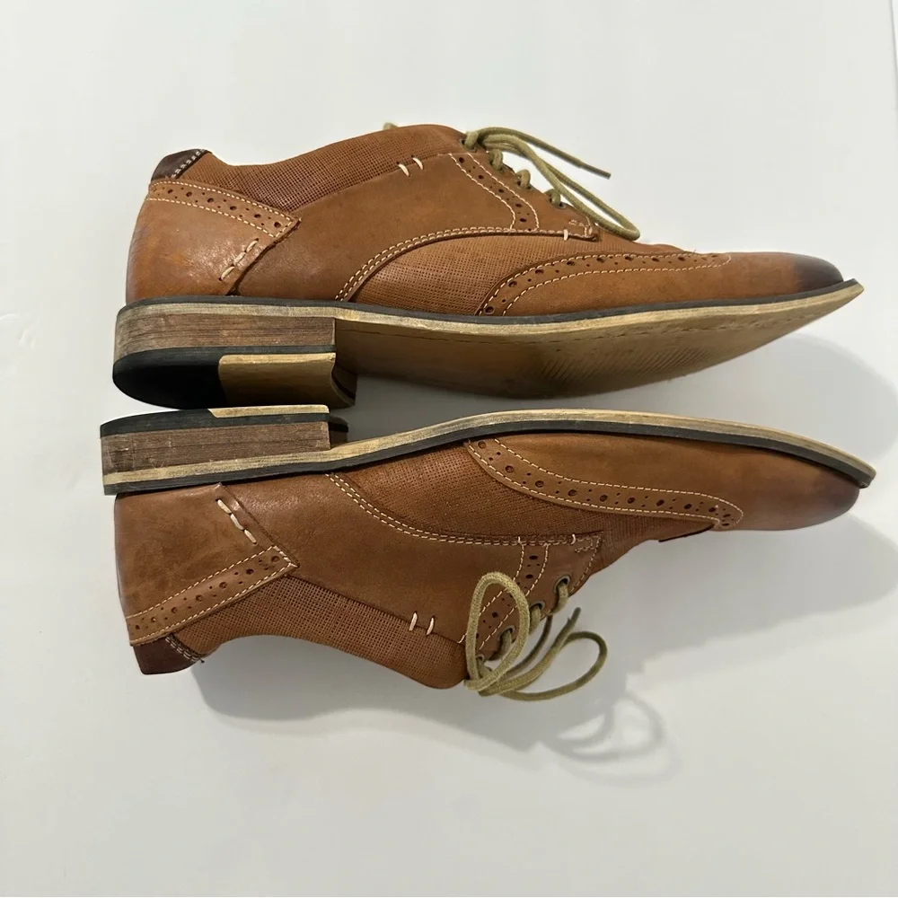 Steve Madden Men Dress Shoes Oxford Tan Wingtip Lace-Up Brown Leather Brogue 10